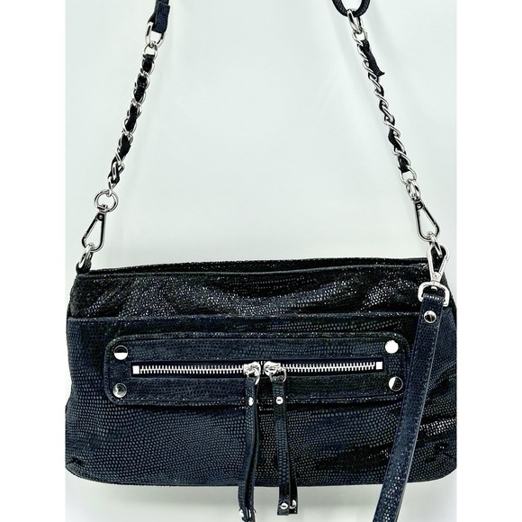 Chez Fine Leather by Cheryl‎ Metallic Blue Adjustable Chain Crossbody Bag Y2K? - Picture 1 of 9